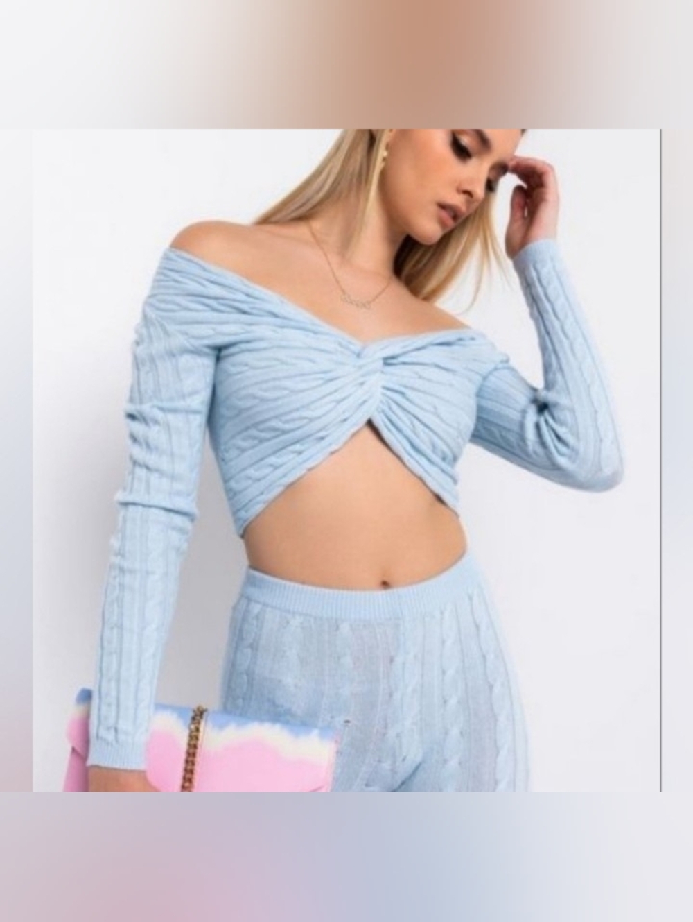 Camel Tan Cable Knit Twist Crop Top Women's